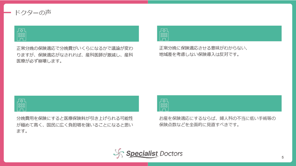 保険適用の反対に関するドクターの声