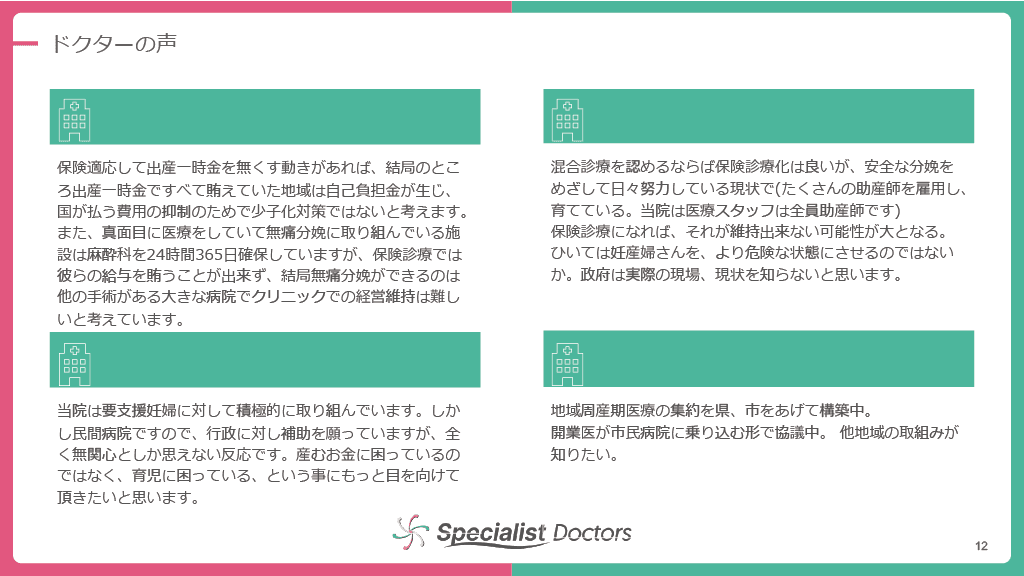 産科運営の継続に関するドクターの声